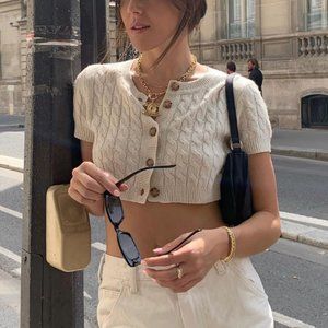 Aritzia Red Cable Knit Crop Top